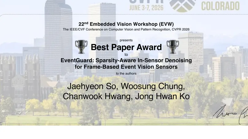 Prof. Jong Hwan Ko's Research Team Wins Best Paper Award at CVPR 2026 Embedded Vision Workshop
